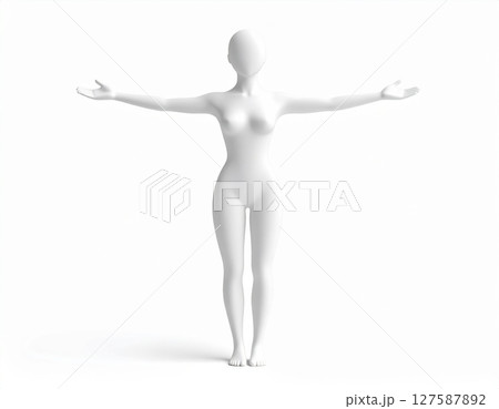 両手を広げる3Dキャラクターの歓迎ポーズ 127587892
