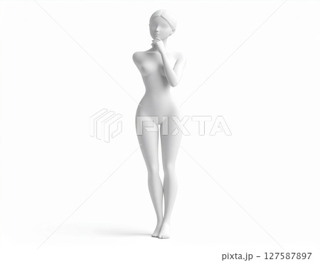 顎に手を当てて考える3D人型キャラ素材 127587897