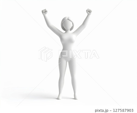 両腕を上げた勝利ポーズの女性3Dモデル 127587903