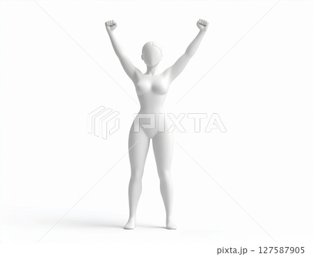 両腕を上げた勝利ポーズの女性3Dモデル 127587905