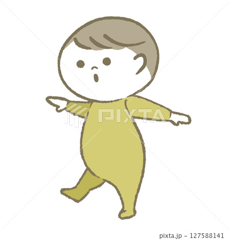 笑顔で歩く赤ちゃん　黄色 127588141