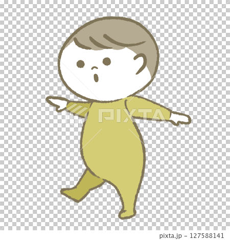 笑顔で歩く赤ちゃん　黄色 127588141