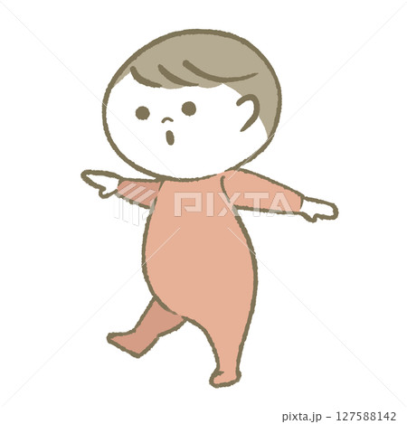 笑顔で歩く赤ちゃん　ピンク 127588142