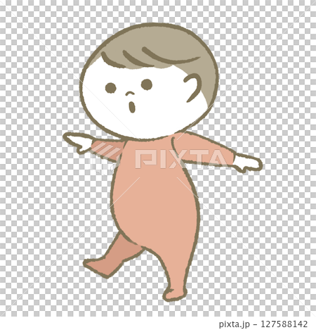 笑顔で歩く赤ちゃん　ピンク 127588142