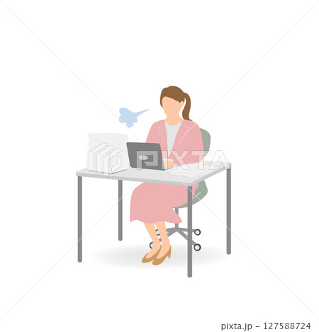 ピンクのスーツを着た若手女性会社員・ため息・オフィス ピンクのスーツを着た若手女性会社員・ため息・オフィス 127588724