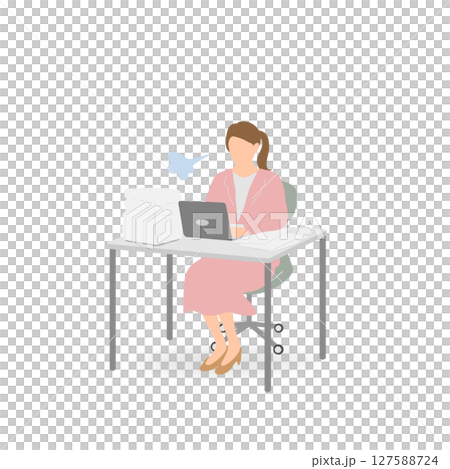 ピンクのスーツを着た若手女性会社員・ため息・オフィス ピンクのスーツを着た若手女性会社員・ため息・オフィス 127588724