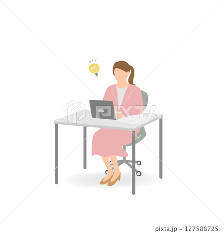 ピンクのスーツを着た若手女性会社員・ひらめき・オフィス ピンクのスーツを着た若手女性会社員・ひらめき・オフィス 127588725