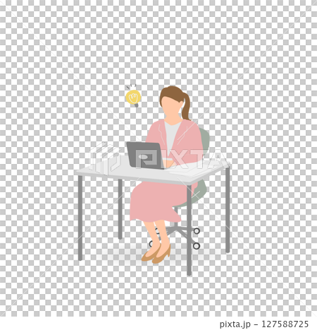 ピンクのスーツを着た若手女性会社員・ひらめき・オフィス ピンクのスーツを着た若手女性会社員・ひらめき・オフィス 127588725