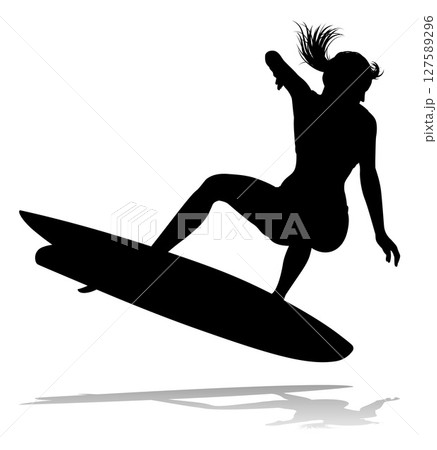 Woman Surfer Surfboard Female Surfer Silhouette 127589296
