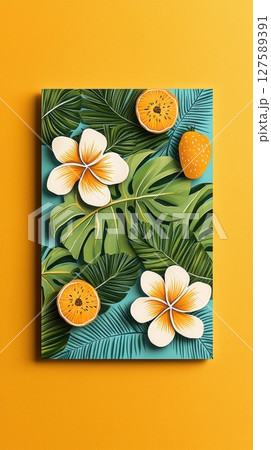 Tropical paradise vibrant floral and fruit artwork Tropical paradise vibrant floral and fruit artwork 127589391