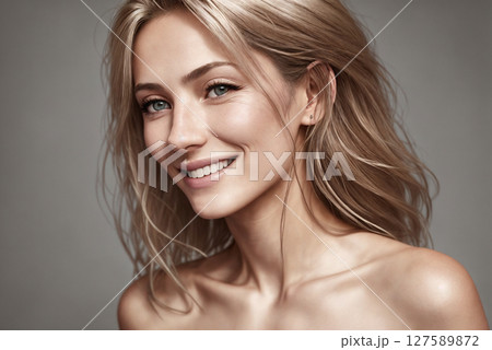A beautiful woman portrait, studio shoot. Generative AI. 127589872