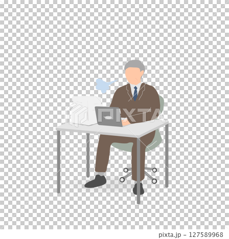 A veteran male employee sighs. A veteran male employee sighs. 127589968