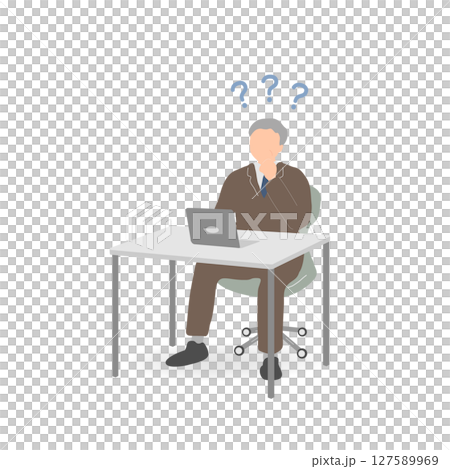 A veteran male employee worries and thinks A veteran male employee worries and thinks 127589969
