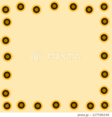 ひまわりで囲んだクリーム色背景の夏のフレームイラスト 127590240