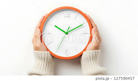 woman hands with clock 127590457