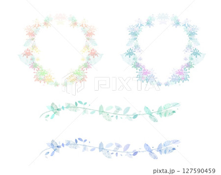 オシャレなお花と葉っぱのかわいい植物フレームとラインのセット(春・夏イメージ) オシャレなお花と葉っぱのかわいい植物フレームとラインのセット(春・夏イメージ) 127590459