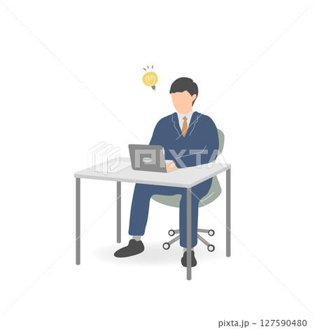 中堅男性社員がアイデアをひらめく様子のイラスト 127590480