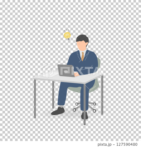 中堅男性社員がアイデアをひらめく様子のイラスト 127590480