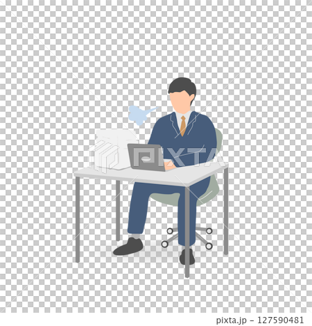 Illustration of a middle-aged male employee sighing Illustration of a middle-aged male employee sighing 127590481