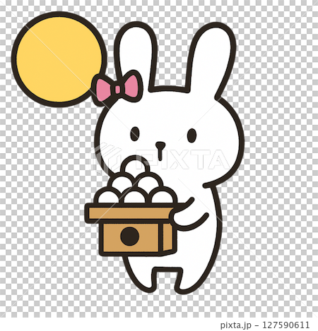 一隻可愛的兔子在月圓之夜拿著賞月餃子的圖片 一隻可愛的兔子在月圓之夜拿著賞月餃子的圖片 127590611