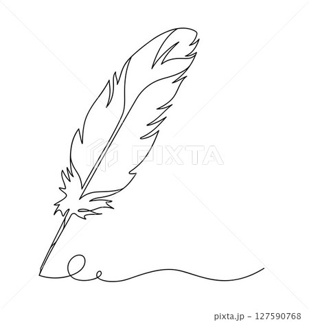Continuous line drawing of writing quill feather pen. Minimalist black linear sketch isolated on white background. Hand drawn vector illustration. Continuous line drawing of writing quill feather pen. Minimalist black linear sketch isolated on white background. Hand drawn vector illustration. 127590768