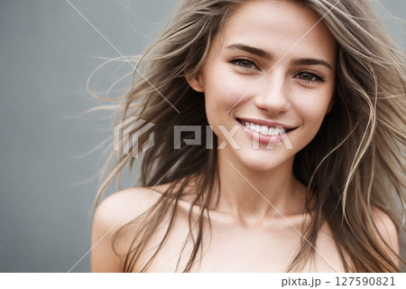 A beautiful woman portrait, studio shoot. Generative AI. 127590821