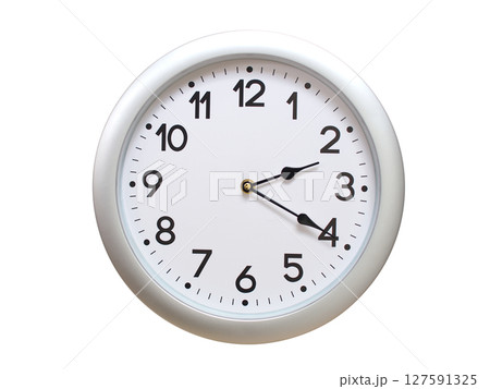 Round Silver Wall Clock Showing 02:20 or 14:20 Isolated-White. Useful for concepts like noon, midnight, deadline, countdown, or time management. Round Silver Wall Clock Showing 02:20 or 14:20 Isolated-White. Useful for concepts like noon, midnight, deadline, countdown, or time management. 127591325