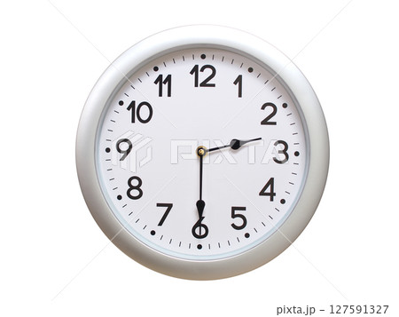Round Silver Wall Clock Showing 02:30 or 14:30 Isolated-White. Useful for concepts like noon, midnight, deadline, countdown, or time management. 127591327