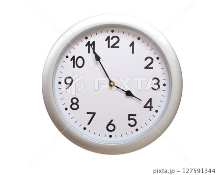 Round Silver Wall Clock Showing 03:55 or 15:55 Isolated-White. Useful for concepts like noon, midnight, deadline, countdown, or time management. Round Silver Wall Clock Showing 03:55 or 15:55 Isolated-White. Useful for concepts like noon, midnight, deadline, countdown, or time management. 127591344