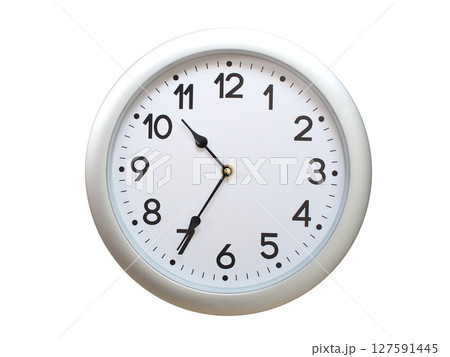 Round Silver Wall Clock Showing 10:35 or 22:35 Isolated-White. Useful for concepts like noon, midnight, deadline, countdown, or time management. Round Silver Wall Clock Showing 10:35 or 22:35 Isolated-White. Useful for concepts like noon, midnight, deadline, countdown, or time management. 127591445