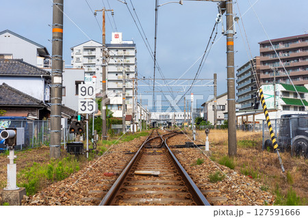 日本の兵庫県赤穂市の踏切 日本の兵庫県赤穂市の踏切 127591666