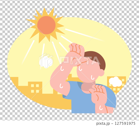 A man outdoors feeling hot 127591975