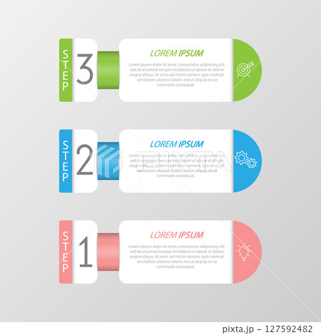 Infographics. 3 stages of development, marketing, workflow or plan. Business strategy with icons. Report and statistics diagram Infographics. 3 stages of development, marketing, workflow or plan. Business strategy with icons. Report and statistics diagram 127592482