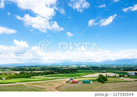 爽やかな夏の北海道美瑛町上富良野町周辺の風景 127592644