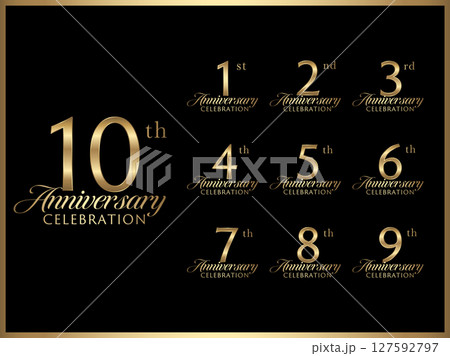 周年数字と記念日お祝い用のロゴデザインのゴールドバナーセット 周年数字と記念日お祝い用のロゴデザインのゴールドバナーセット 127592797