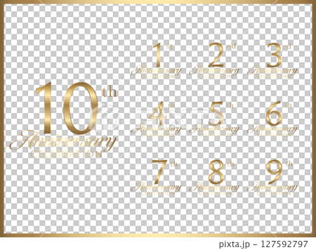 周年数字と記念日お祝い用のロゴデザインのゴールドバナーセット 周年数字と記念日お祝い用のロゴデザインのゴールドバナーセット 127592797
