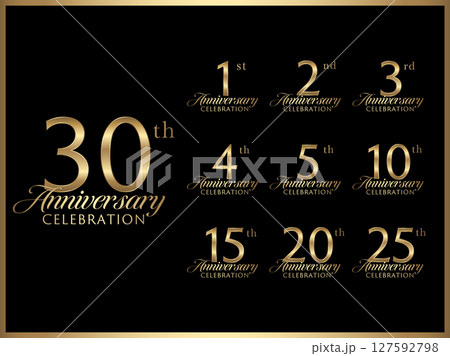 周年数字と記念日お祝い用のロゴデザインのゴールドバナーセット 127592798
