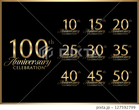 周年数字と記念日お祝い用のロゴデザインのゴールドバナーセット 127592799