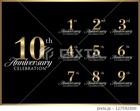 周年数字と記念日お祝い用のロゴデザインのゴールドバナーセット 127592800