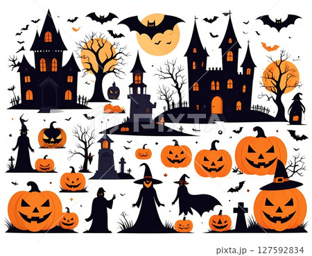 ハロウィン背景のかわいいハロウィンイラスト 127592834