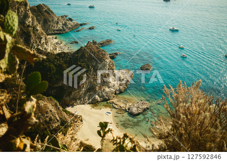 cliff overlooking the sea in the month of August 127592846