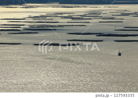 牡蠣養殖が盛んな瀬戸の海 127593335