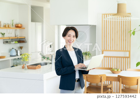 モデルハウスを紹介するミドルのビジネスウーマン 127593442