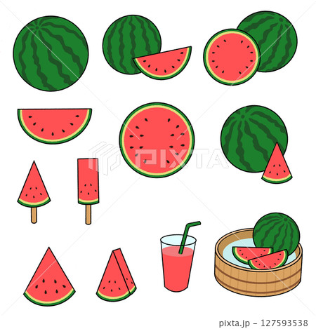 赤いスイカのイラストセット / Red Watermelon Illustrati 127593538