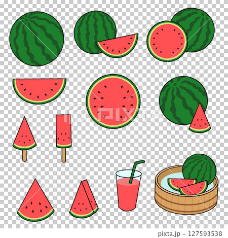 赤いスイカのイラストセット / Red Watermelon Illustrati 127593538