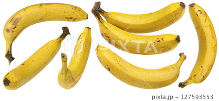 Set of ripe yellow bananas isolated on white background with clipping path, copy space, full depth of field 127593553
