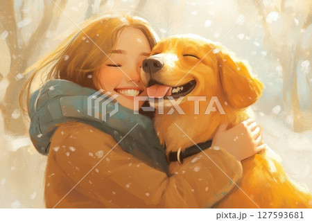 Two friend meet and hug each other with happy face Two friend meet and hug each other with happy face 127593681