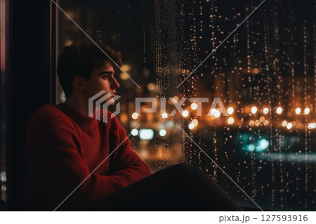 Person crying look up to sky in big city 127593916