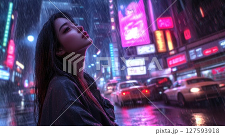 Person crying look up to sky in big city 127593918