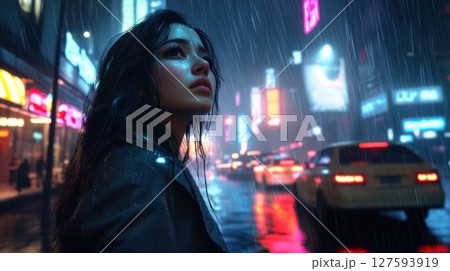 Person crying look up to sky in big city Person crying look up to sky in big city 127593919